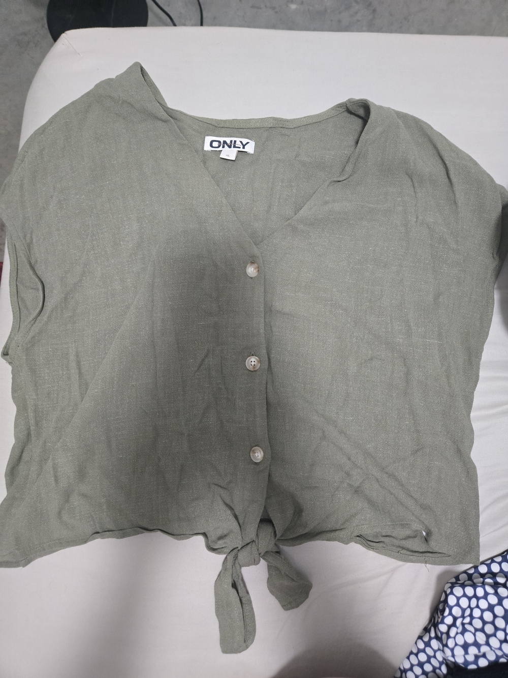 ONLY Olive Green Tie-Hem Button Front Blouse